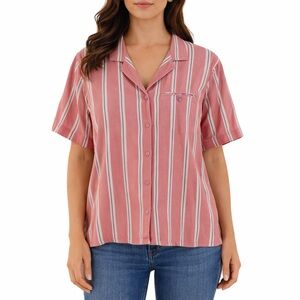 Vintage Koret Striped Button Up Blouse Pink and White Short Sleeve Made in USA